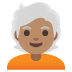 person, medium skin tone, white hair